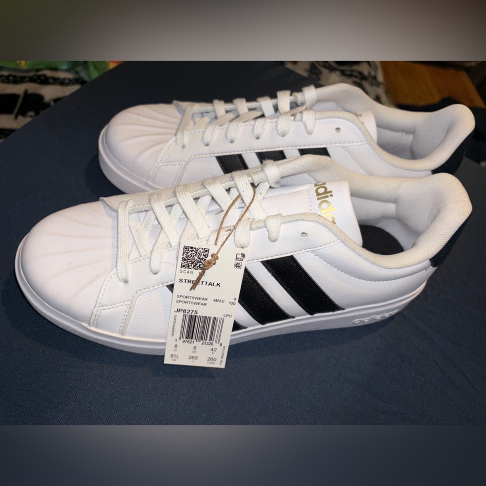 adidas White Sneakers with Black Stripes